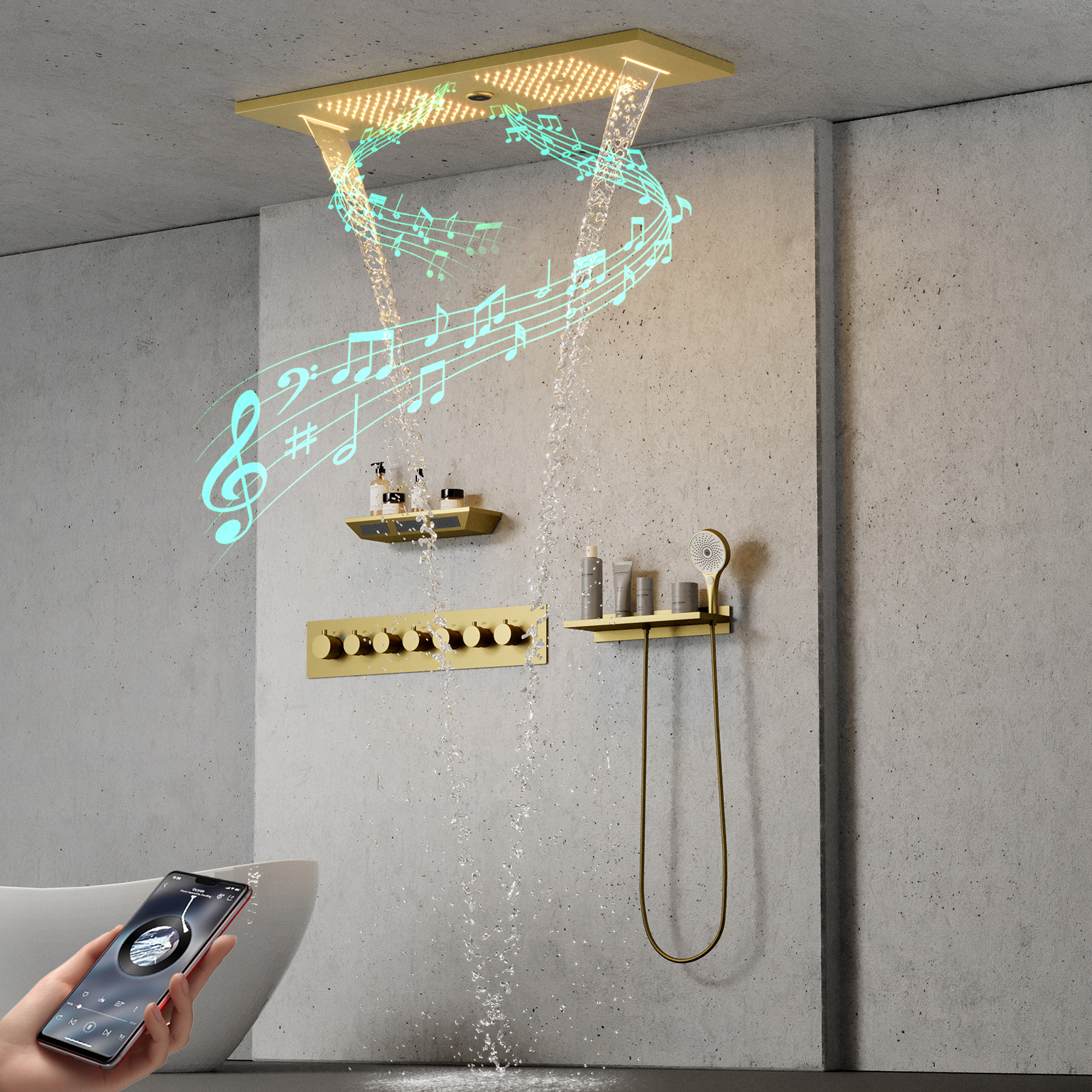 alto-falante de cabe&ccedil;a de chuveiro led