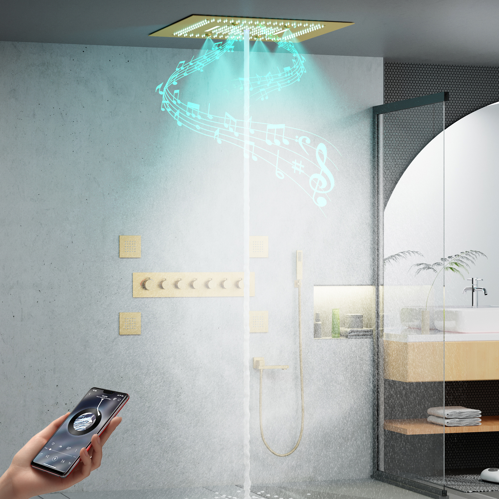 Cabeça de chuveiro de áudio LED Bluetooth torna a experiência de banho mais colorida