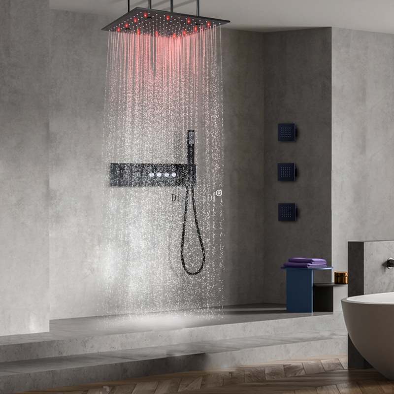 Banheiro led temperatura constante display digital massagem chuvas spray chuveiro fixado na parede sistema de chuveiro torneira