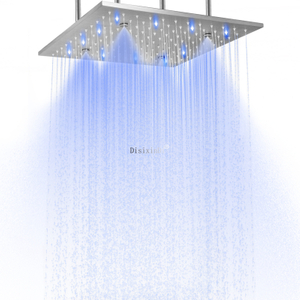 Sistema de cabeça de chuveiro escovado de 16 polegadas, aço inoxidável 304, banheiro, instalação de teto LED, misturador de chuveiro com névoa de chuva