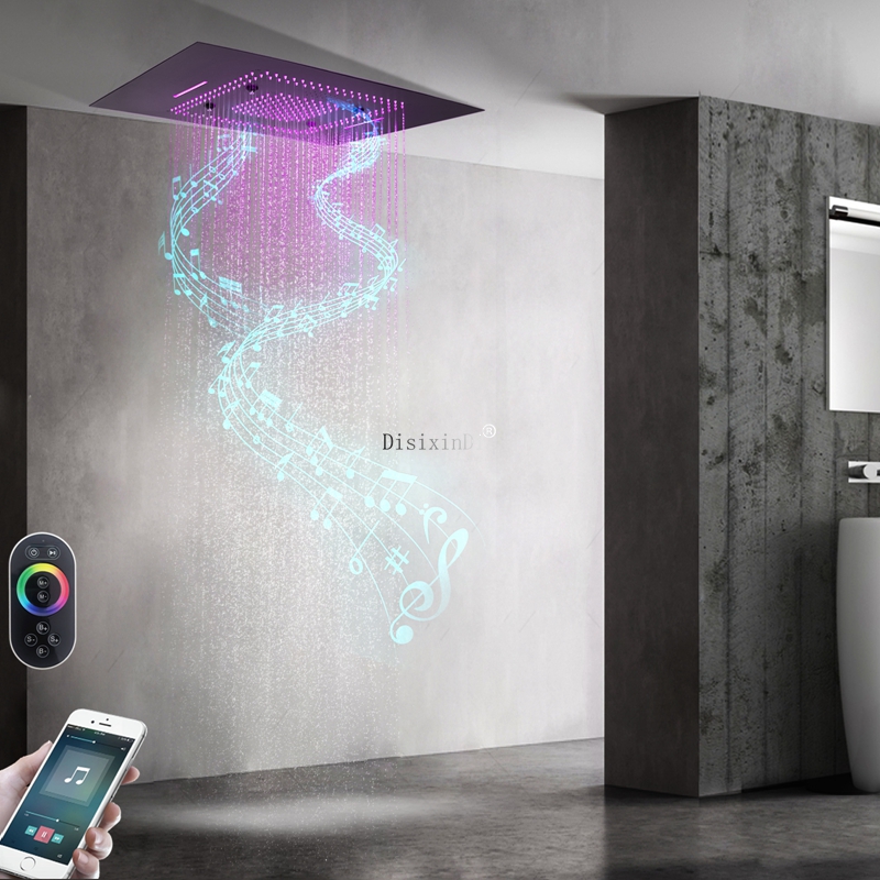 Cachoeira led cabeça de chuveiro com alto-falantes música 600*800mm teto chuva chuveiro cachoeira massagem banheiro chuveiro misturador