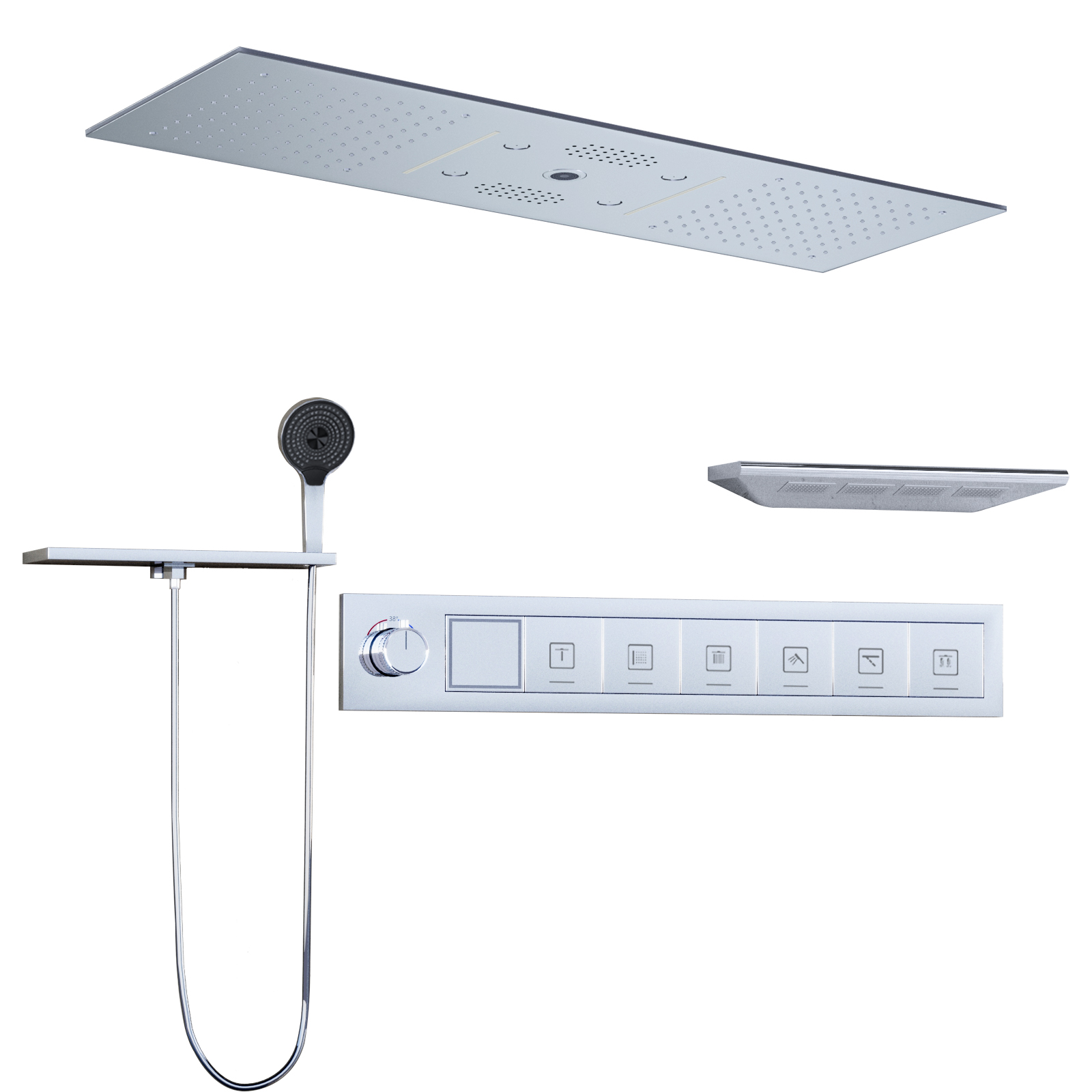Banheiro luxuoso, 6 funções, sistema de chuveiro LED, 90x30cm, coluna de água atomizada, placa de chuveiro de chuva com cabeça de spray quadrada