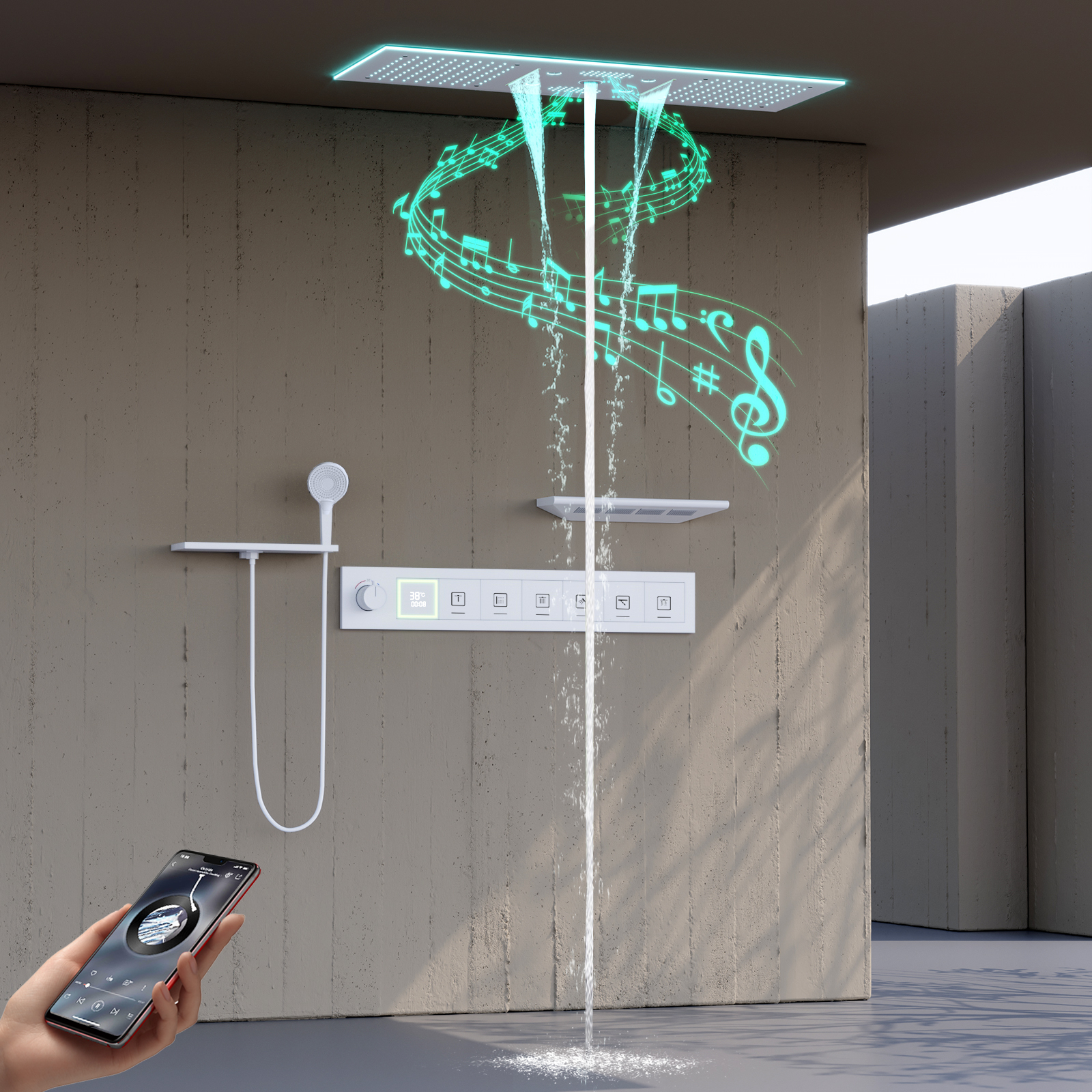 cabe&ccedil;a de chuveiro de m&uacute;sica led