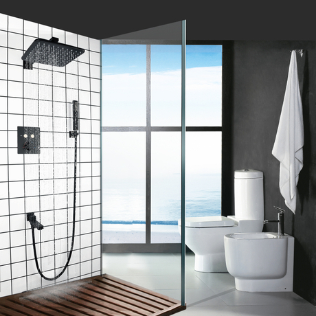 Luxo preto fosco botão termostático banho chuveiro misturador parede chuvas com mão segurar
