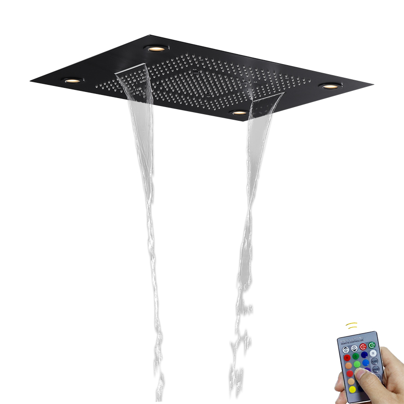 Preto fosco 80x60 cm misturador do chuveiro do banheiro com painel remoto de controle led chuvas chuveiro cachoeira atomização chuvas