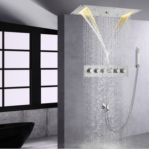 Conjunto de torneira termostática de chuveiro de níquel escovado 700X380 MM Sistema de chuveiro de chuva para banheiro com LED
