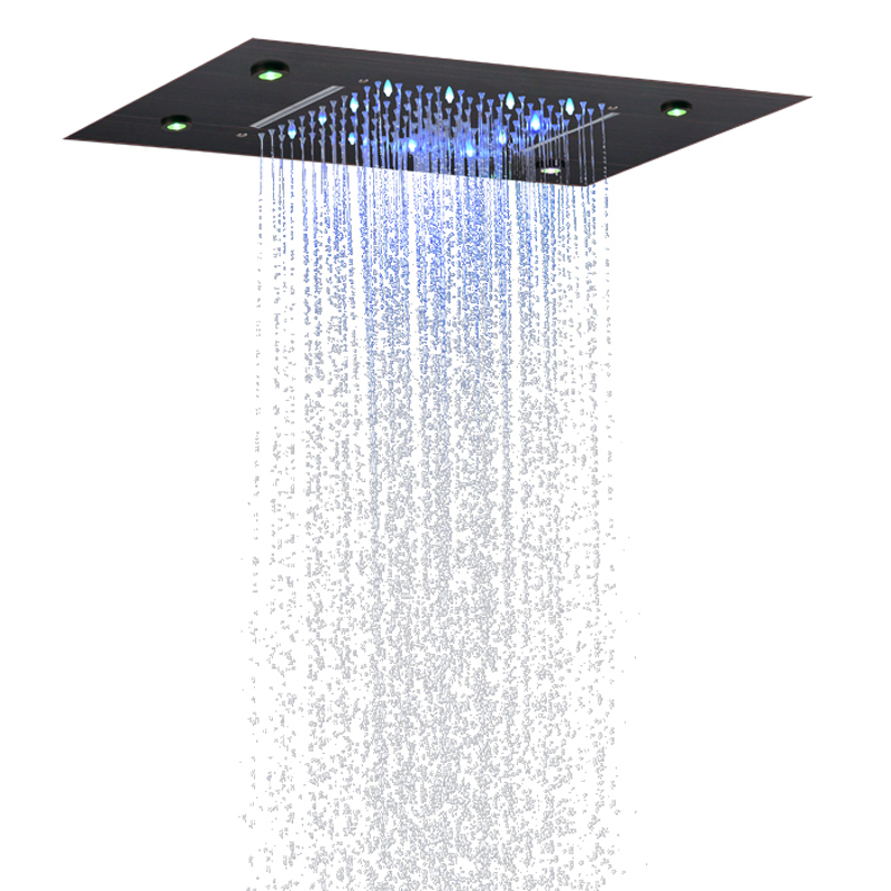 Torneira de chuveiro de bronze polido a óleo 50X36 CM LED 3 mudanças de temperatura de cor Banheiro Bifuncional Cachoeira Chuvas