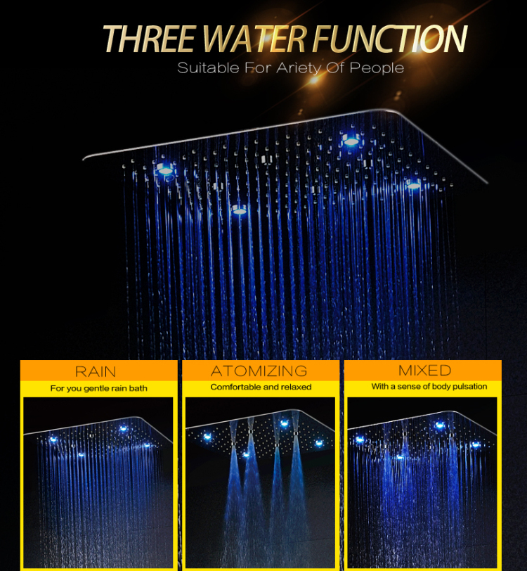 Estilo europeu cromo polido 50x50 cm torneiras de chuveiro led banheiro bifuncional chuvas atomização chuveiro