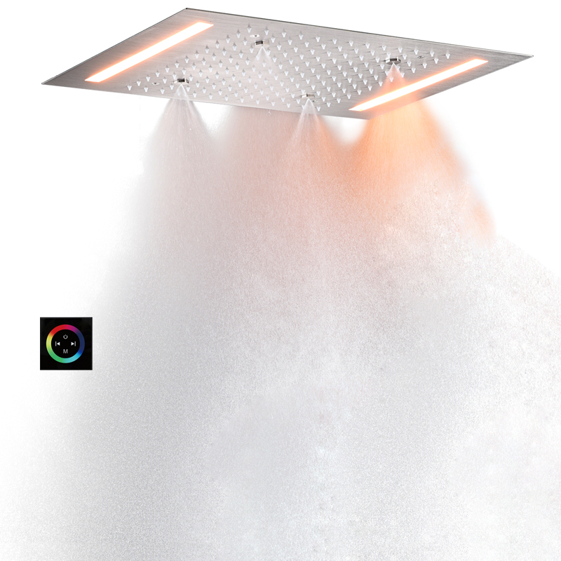 Misturador de chuveiro de chuva de níquel escovado 50X36 CM 7 cores LED Banheiro bifuncional atomização de chuva