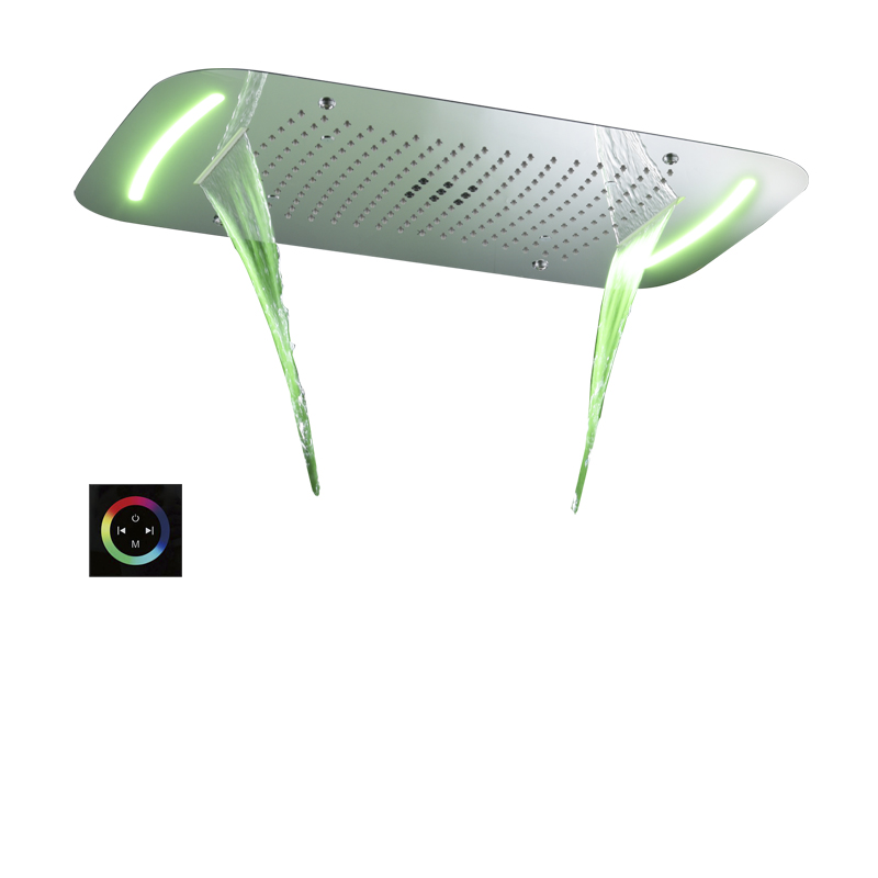 Torneiras de chuveiro cromadas 71x43 cm, polidas com painel de controle de led, chuveiro de massagem, cascata, atomização, bolha de chuva