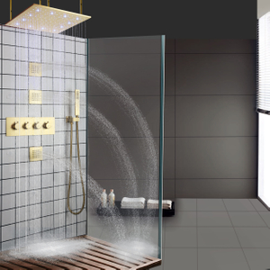 Misturador de chuveiro de ouro escovado LED painel de chuveiro de banheiro termostática com bico portátil spa