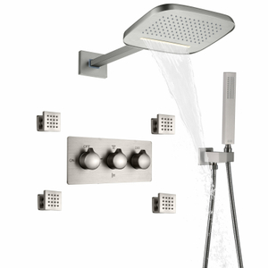 Sistemas de chuveiro de chuva de níquel escovado frio e quente design luxuoso conjunto de torneira de chuveiro de chuva para banheiro