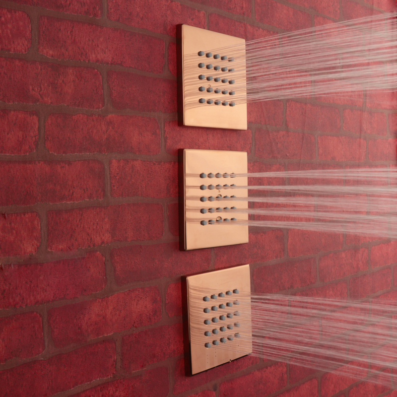 Acessórios para banheiro em ouro rosado, misturador de chuveiro com spray lateral de 4 polegadas, instalação na parede
