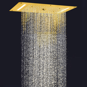 Misturador de chuveiro de ouro escovado 70X38 CM LED Luxo Banheiro Multifuncional Cachoeira Chuvas Bolha Atomizadora
