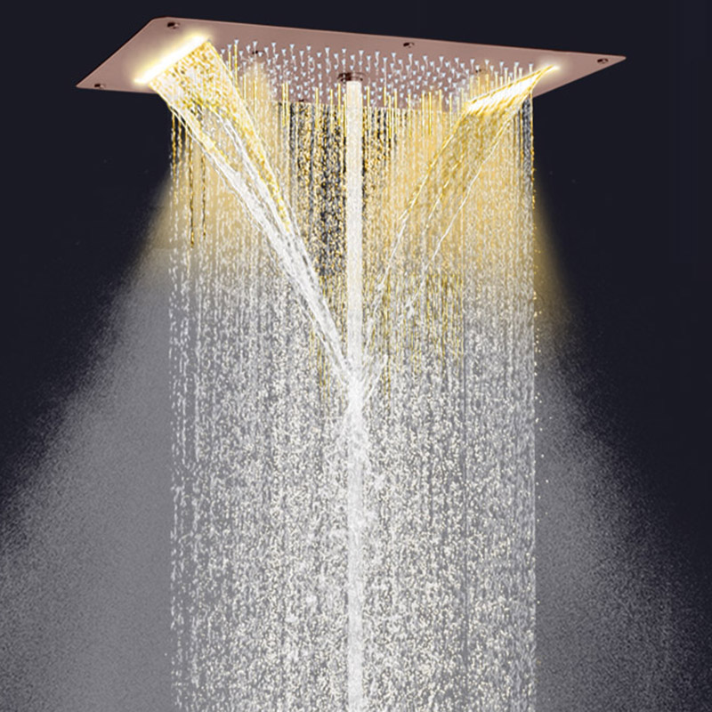 Misturador de chuveiro marrom 70X38 CM LED Banheiro multifuncional massagem chuveiro cachoeira chuvas atomização bolha