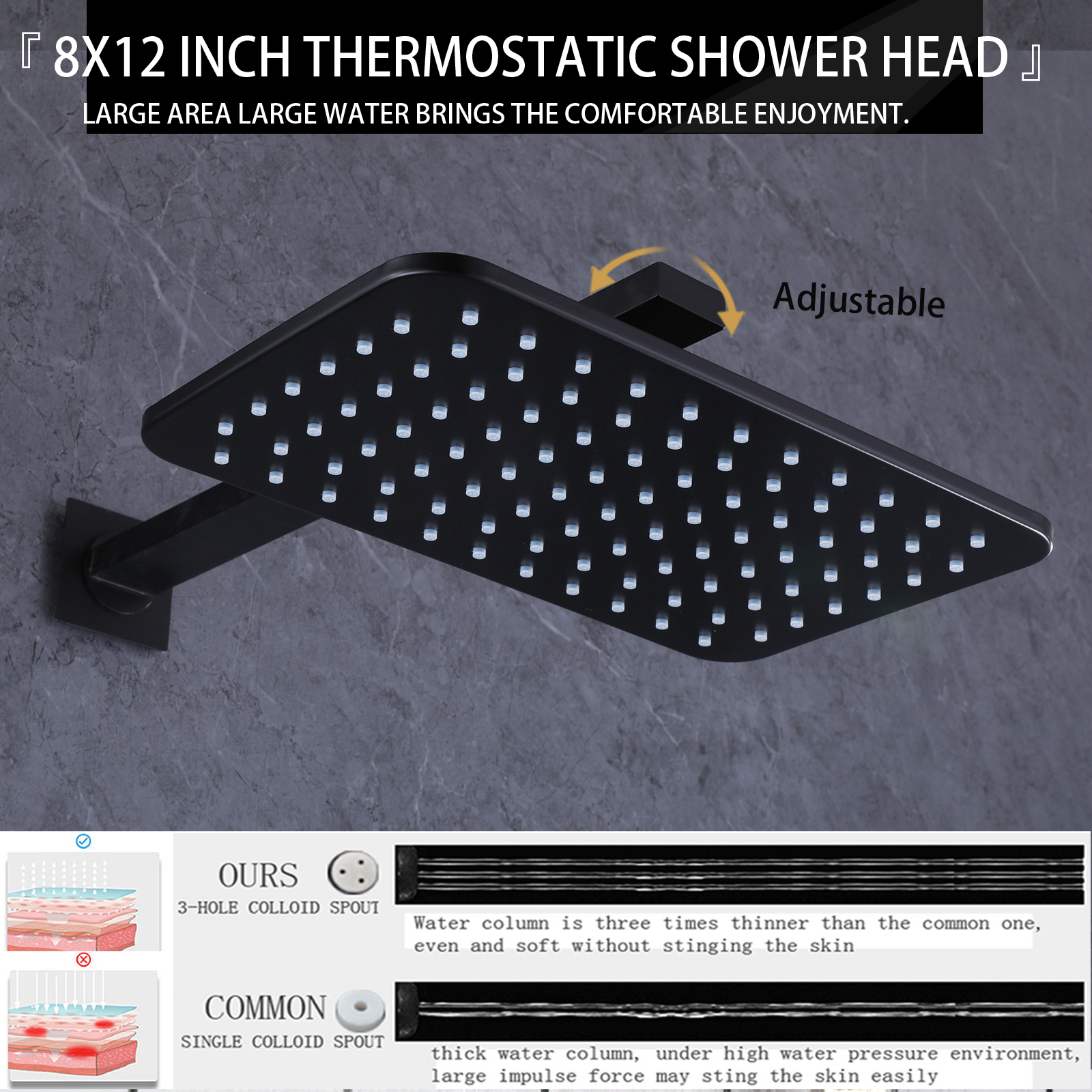 Torneiras de chuveiro termostáticas pretas foscas Banheiro Rainfall Douche Massage Shower Set