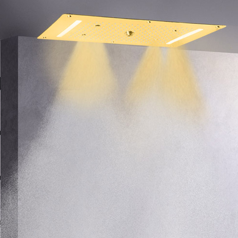 Ti ouro cabeça de chuveiro 70x38 cm led luxo design banho spa chuveiro cachoeira chuvas atomização bolha