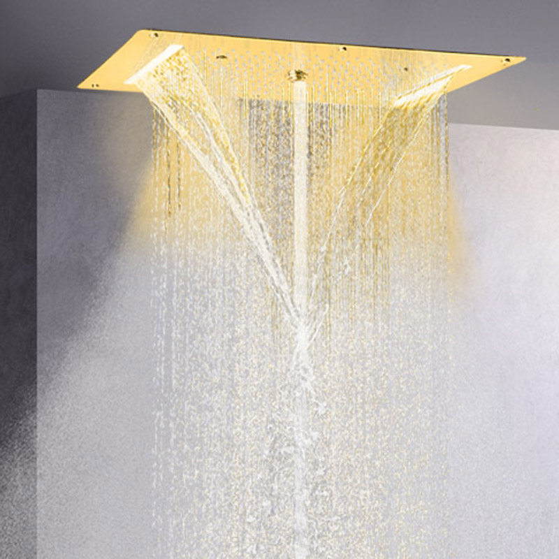 Luxo ouro polido torneiras de chuveiro 70x38 cm led banheiro cachoeira chuvas atomização bolha massagem chuveiro