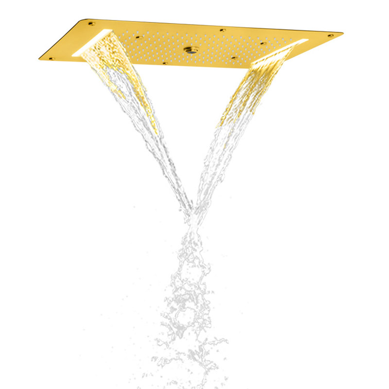 Luxo escovado ouro cabeça de chuveiro 70x38 cm led banheiro massagem chuveiro cachoeira chuvas atomização bolha