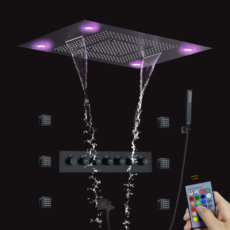 Banheiro de luxo 600*800mm led multifuncional termostática misturador chuva cortina cachoeira névoa spray lateral chuvas chuveiro conjunto
