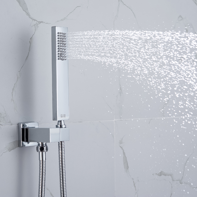 Cromo polido atacado botão termostático banho chuveiro conjunto 28x18 cm montado na parede cabeça de chuveiro para banheiro