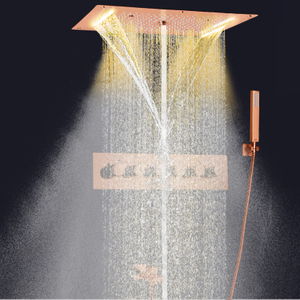 Chuva de teto em ouro rosa termostático LED cabeça de chuveiro com spray portátil conjunto de chuveiro de banho oculto