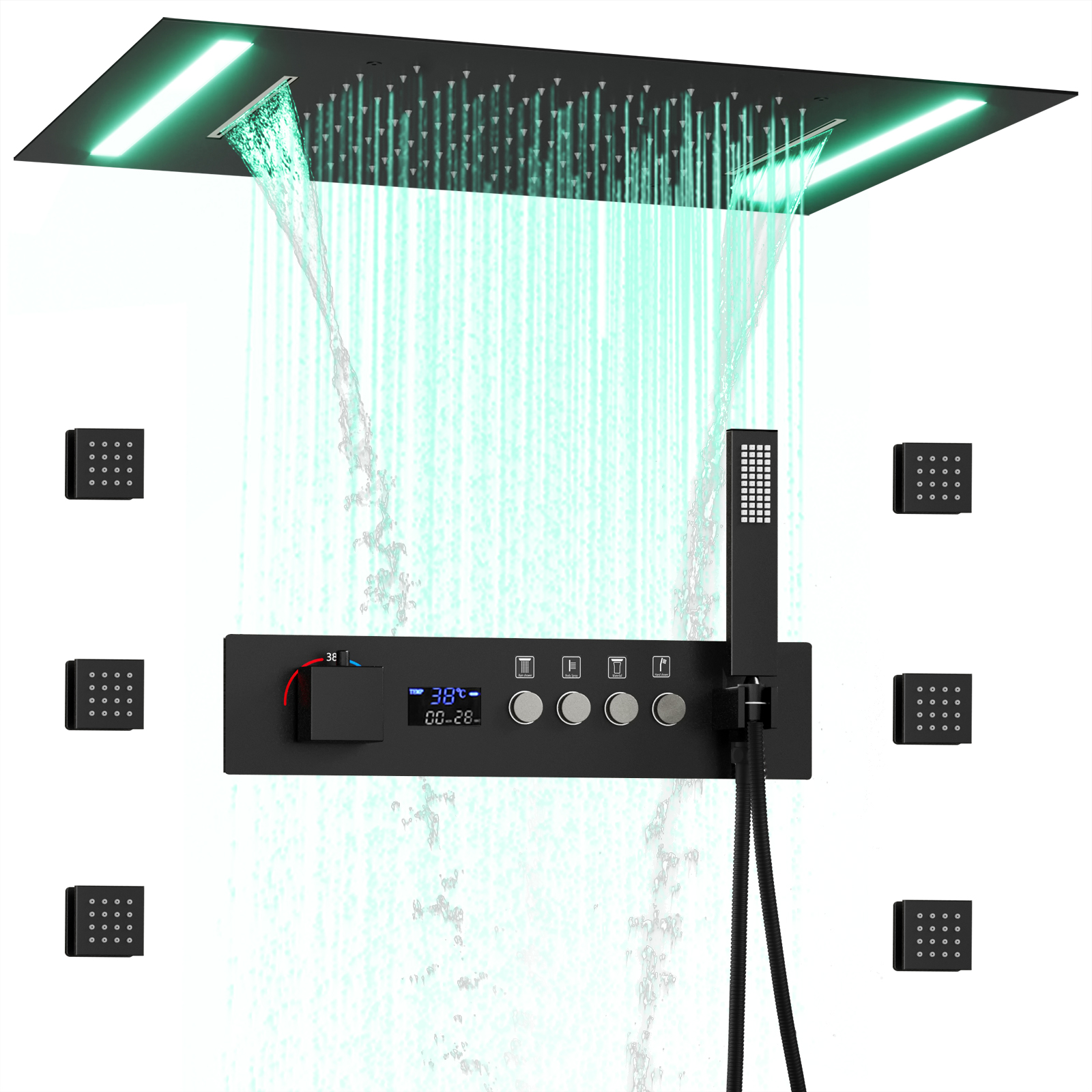 Banheiro moderno led cabeça de chuveiro 500*360mm chuveiro chuva cachoeira tipo teto termostática conjunto válvula chuveiro