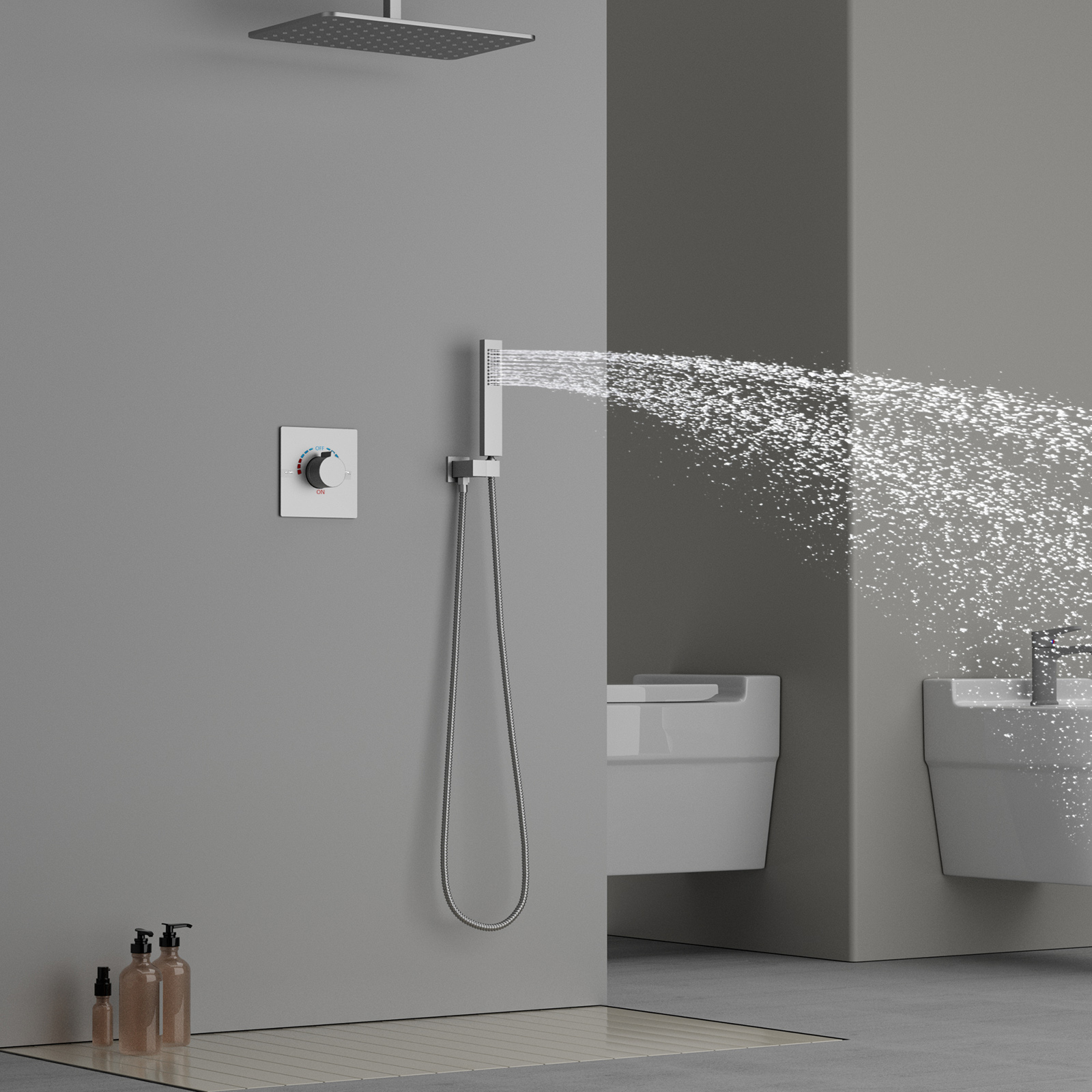 Kit de sistema de chuveiro de chuva escovado moderno Villa Hotel Rain Shower Mixer Set
