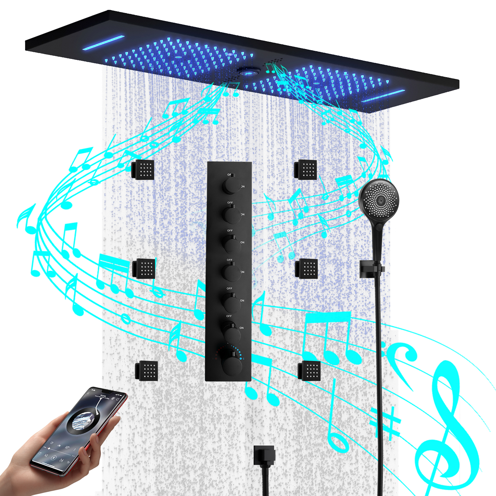 Cabeça de chuveiro moderna led chuva cabeça de chuveiro escondida cabeça de chuveiro do banheiro sistema de chuveiro música