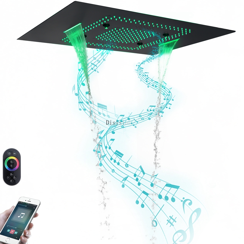 Cachoeira led cabeça de chuveiro com alto-falantes música 600*800mm teto chuva chuveiro cachoeira massagem banheiro chuveiro misturador