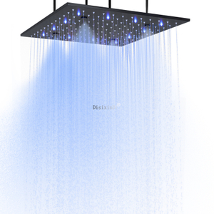 Preto fosco 16 polegadas 304 aço inoxidável LED cabeça de chuveiro banheiro chuva névoa LED mudança de cor cabeça de chuveiro