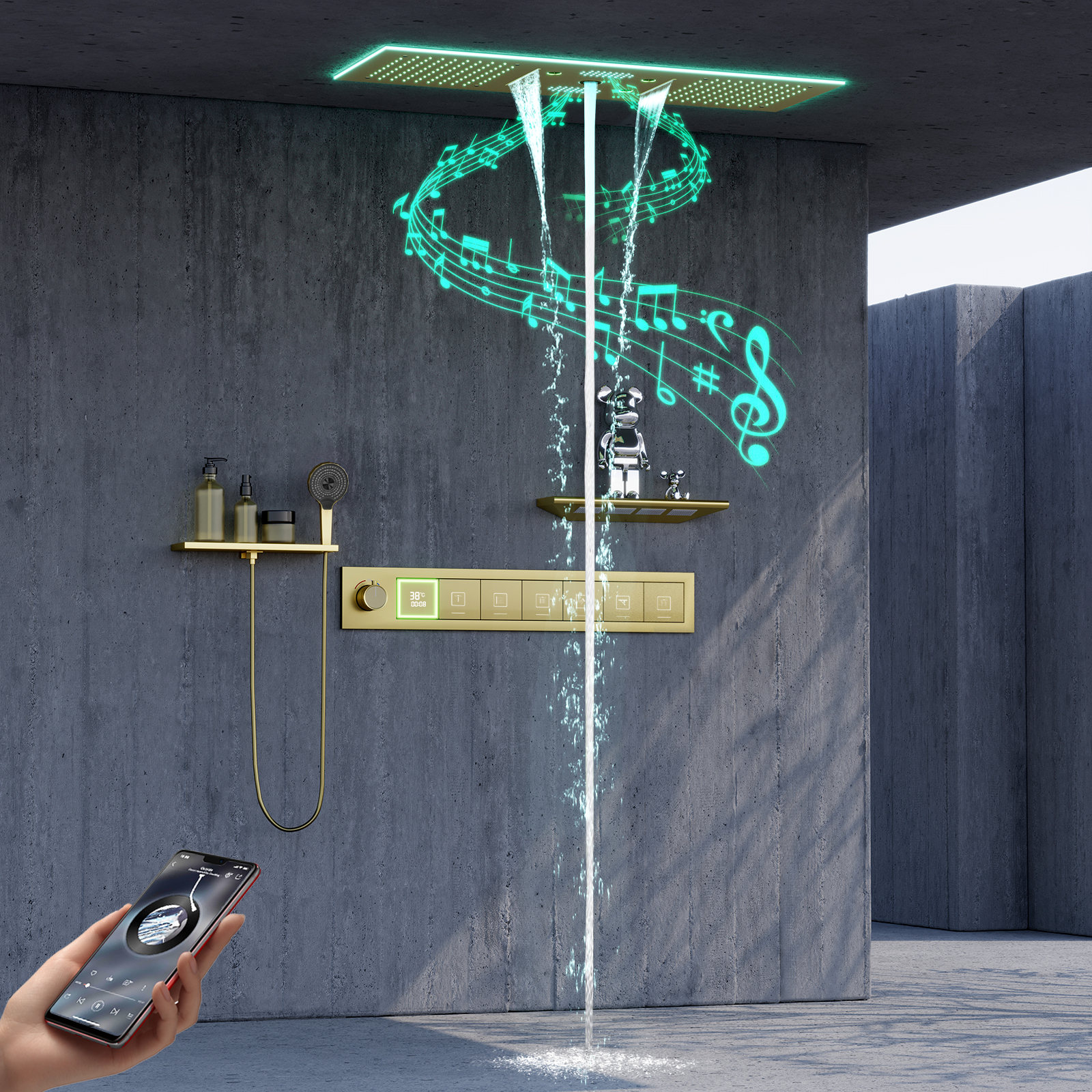 cabe&ccedil;a de chuveiro de m&uacute;sica led