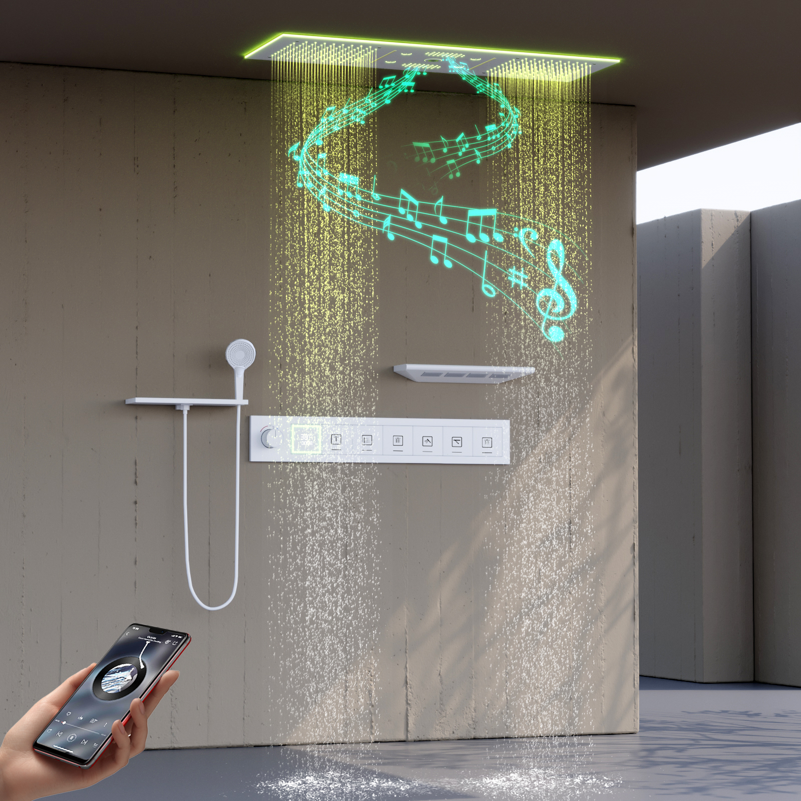 90X30CM Música LED conjunto de cabeça de chuveiro chuva cachoeira neblina banheiro temperatura constante torneira do chuveiro